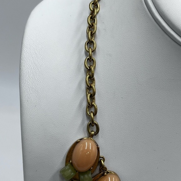 J Crew Peach Blush & Sage Green and Crystal and metal Statement Bib Necklace - Picture 5 of 16